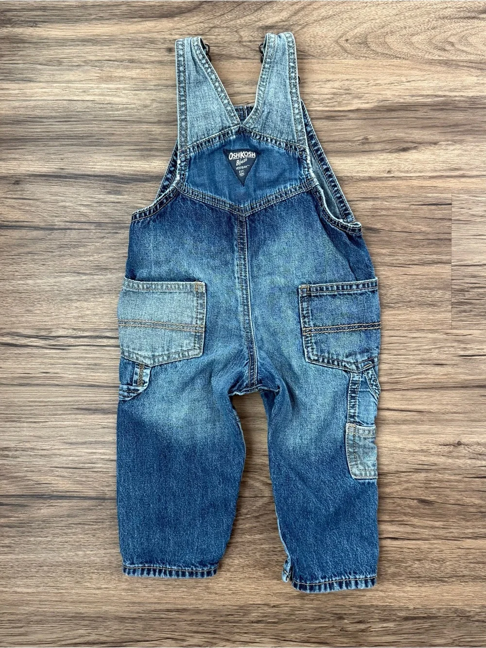 Vintage Style OshKosh B’Gosh Baby Patchwork Denim Overalls 12M